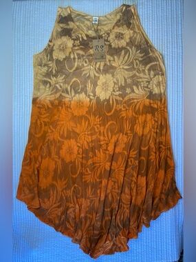 Riviera Sun Floral Ombre Rayon Tank Dress Orange Yellow Plus Size 1X NWT